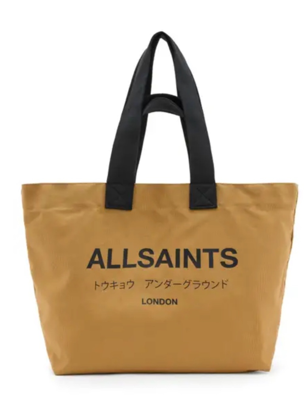 NWT $120 AllSaints Ali Logo Cotton Canvas East/West Tote in PALISADE TAN/ BLACK!